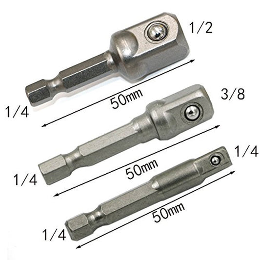 1/4", 3/8", 1/2" Socket adapter for 1/4" Impact Battery Drill